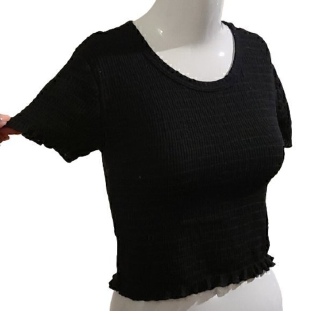 [Sky & Sparrow] Black Short Sleeve Crop Top - Sz M